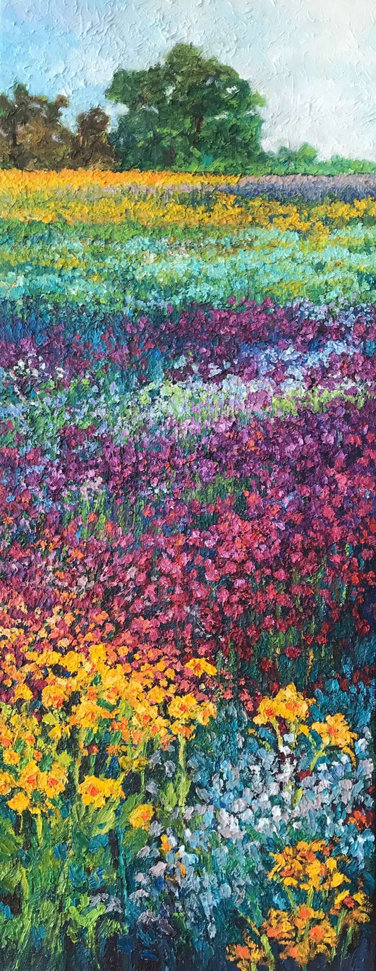 Original oil painting field of flowers